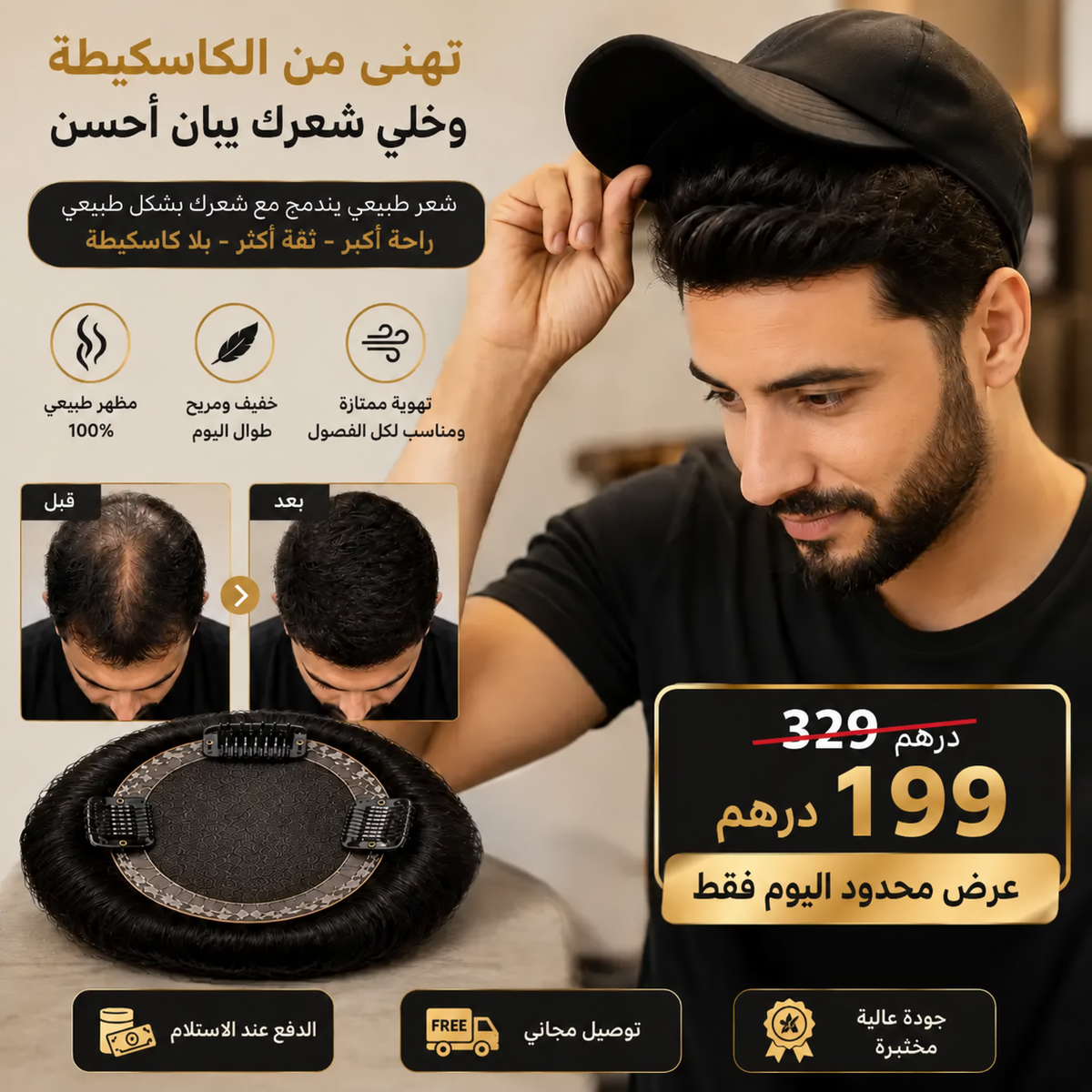 مكمل شعر رجالي بكليبس بسعر 199 درهم